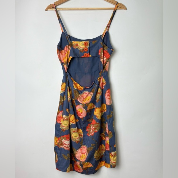 Anthropologie Maeve Floral Poppy Print Mini Dress Pleated Bodice Cutout Back - Picture 3 of 7